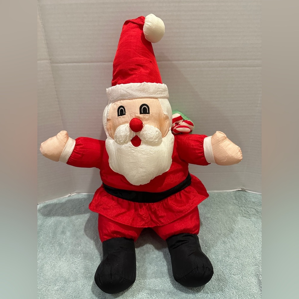 Vintage International Silver Co Parachute Santa Claus Nylon 18” Stuffed 1990's